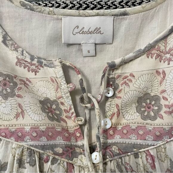 Cleobella 100% Cotton Cream/Gray/Pink Floral Print Peasant Top Sz-S - Picture 2 of 10